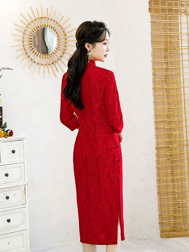 红色旗袍喜婆婆喜妈妈礼服中式高端复古秋冬国风冬季连衣裙妈妈装