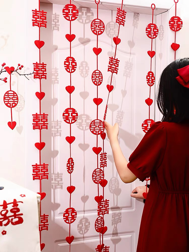 小红书同款无纺布圆喜装饰婚房布置立体爱心圆喜吊饰卧室浪漫装扮