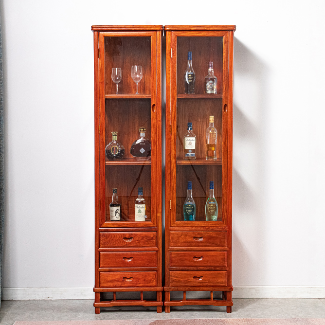 红木家具花梨木酒柜刺猬紫檀中式实木储物柜客厅靠墙玻璃单门窄柜