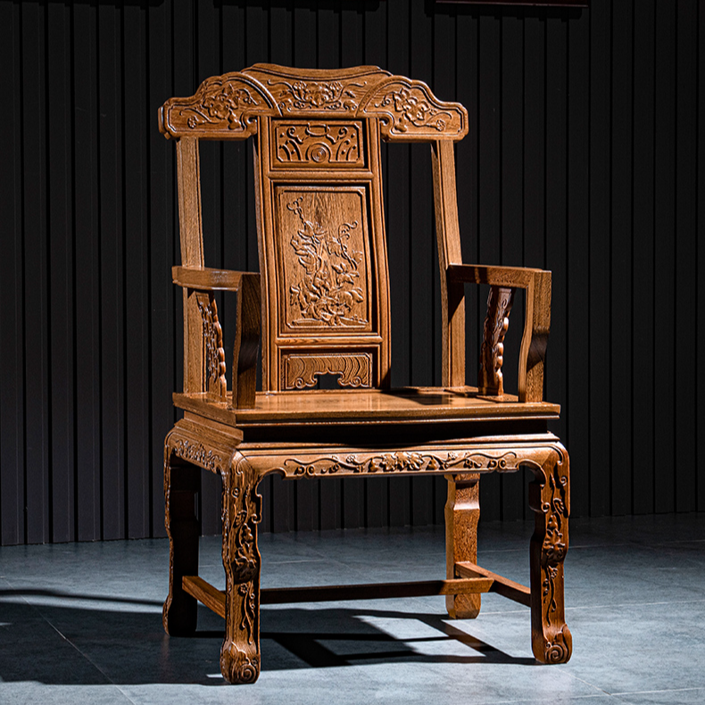 红木豪华官帽椅古典鸡翅木明清靠背椅仿古实木圈椅新中式泡茶围椅