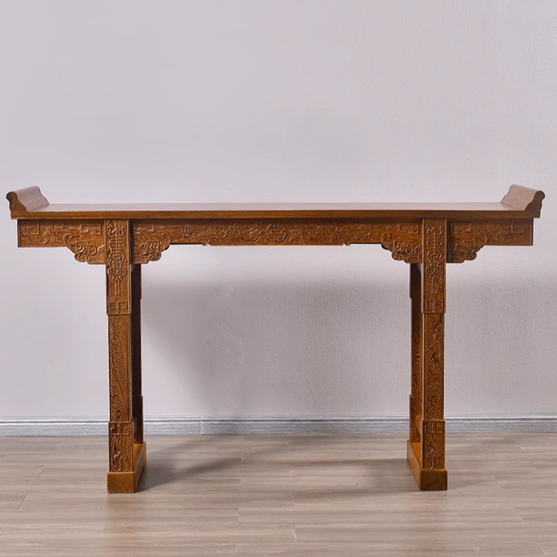 红木家具鸡翅木中堂翘头案客厅长条桌中式实木条案供桌带抽翘头案