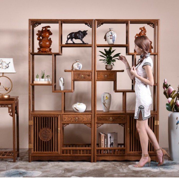 红木家具鸡翅木博古架实木中式多宝阁格客厅隔断茶叶古董架