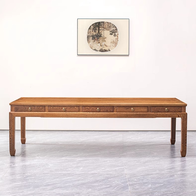 鸡翅木会议桌新中式禅意办公书桌全实木红木餐桌画案轻奢大会议桌