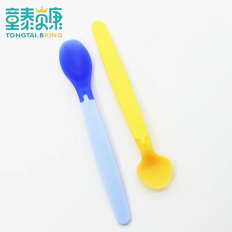 童泰感温勺婴儿变色勺子宝宝喂水吃饭辅食感温硅胶软勺BY1103彩色