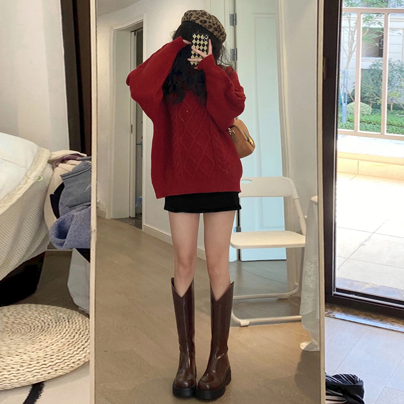 6571本命年红色毛衣内搭女秋冬季2023年新款高级感慵懒风圣诞穿搭