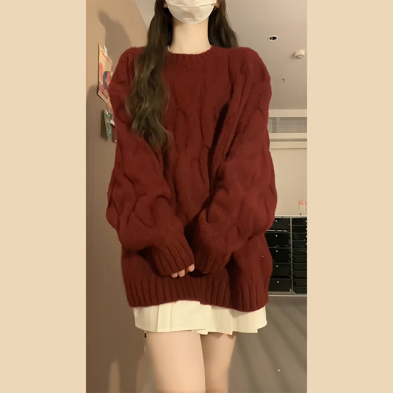 H560新年穿搭红色毛衣女秋冬2024新款慵懒风过年内搭小个子针织衫