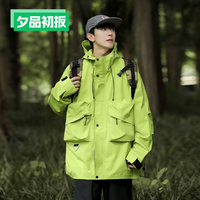 夕品初扳 森系秋季爆款连帽三防冲锋衣户外宽松百搭夹克男特百搭