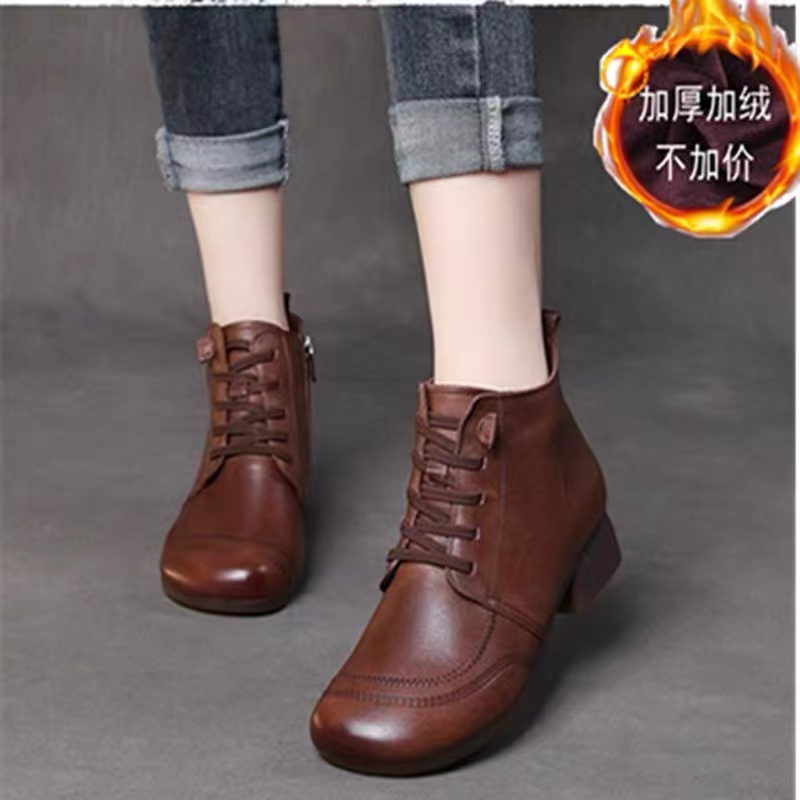 郡主家9751秋冬新款头层牛皮低跟短靴中跟舒适马丁靴