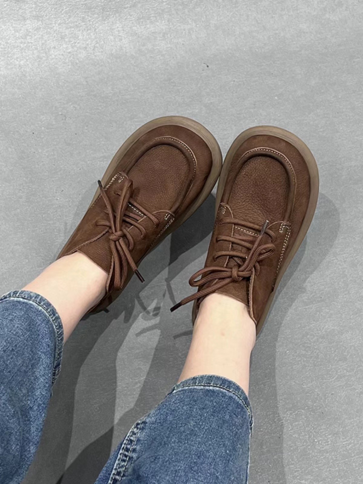 郡主家1026森系文艺复古休闲百搭软底平底系带单鞋厚底圆头