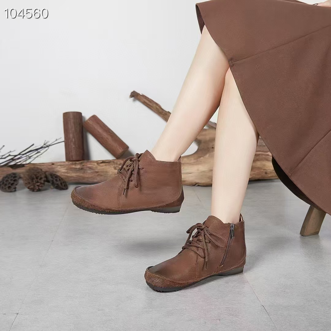 郡主家8235森系加绒复古风侧拉链短靴棉靴