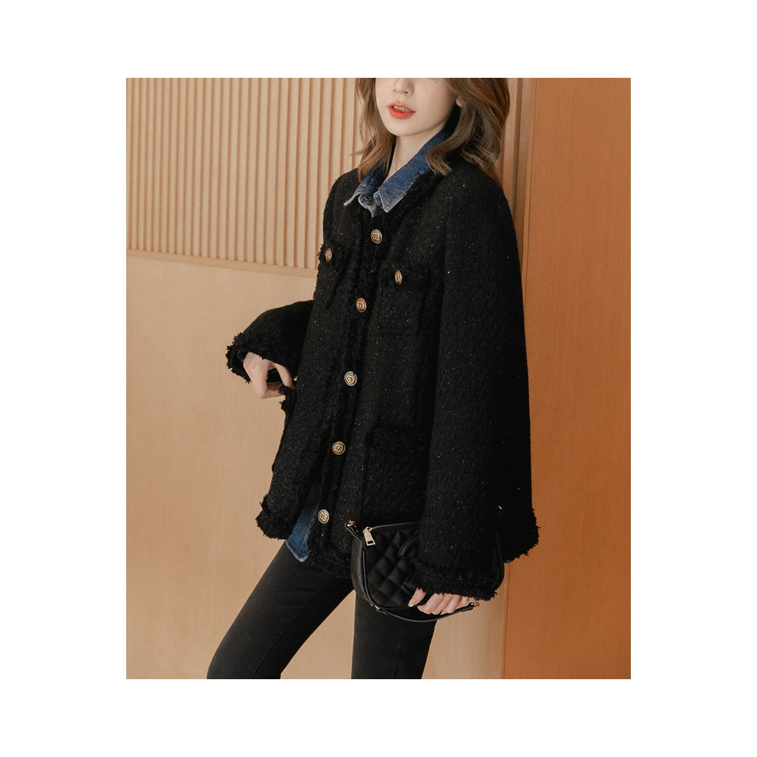 TY冬季高级感复古显瘦粗花呢上衣气质小香风夹加厚编织风外套