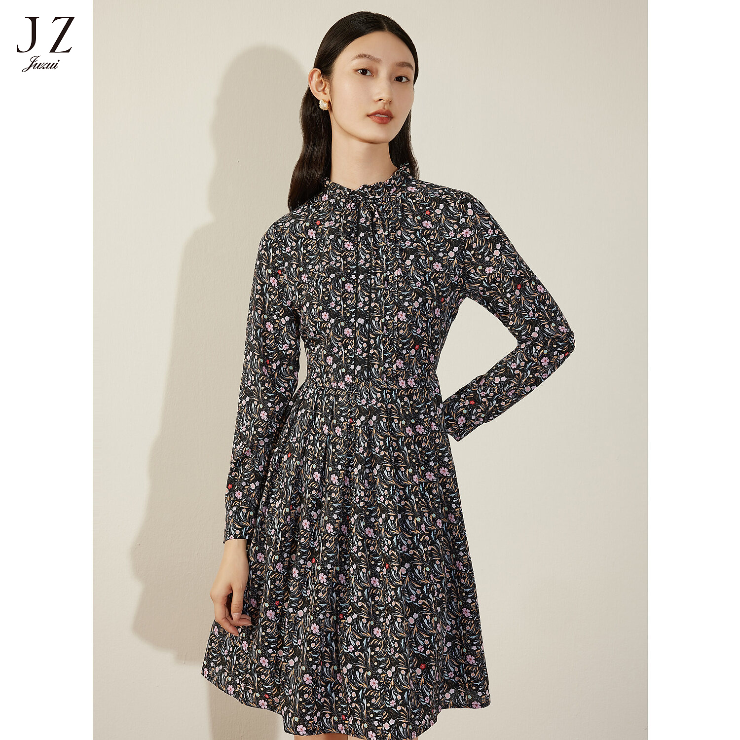 商场同款JZ玖姿蔷薇花修身显瘦气质连衣裙24年新款JWCD50004