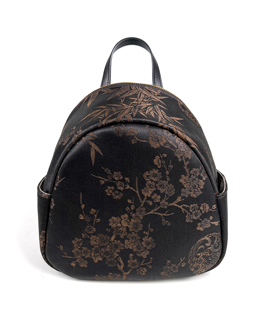 许风印花新中式新国风黑色复古手工双肩包迷你女包时尚百搭轻奢