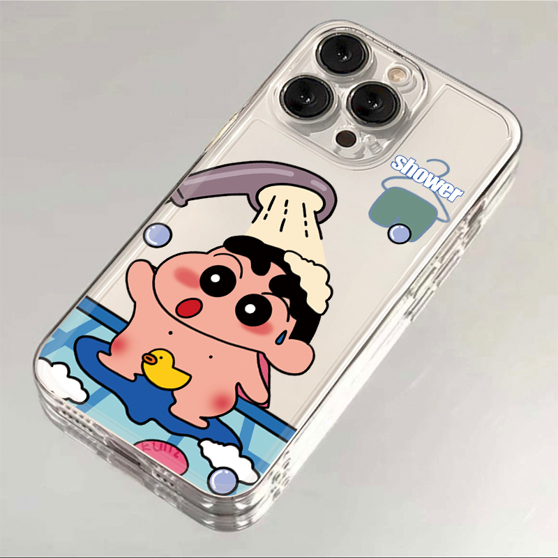 洗澡小新iphone15苹果13华为vivo小米14OPPO一加12卡通透明手机壳