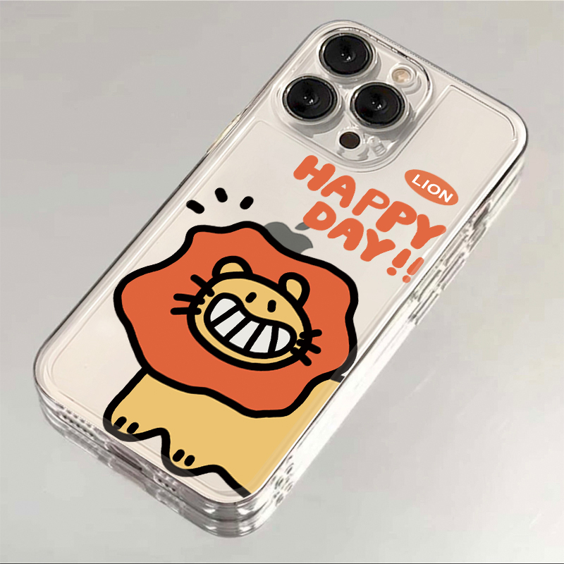 开心小狮子iphone15苹果13华为vivo小米14OPPO一加卡通透明手机壳