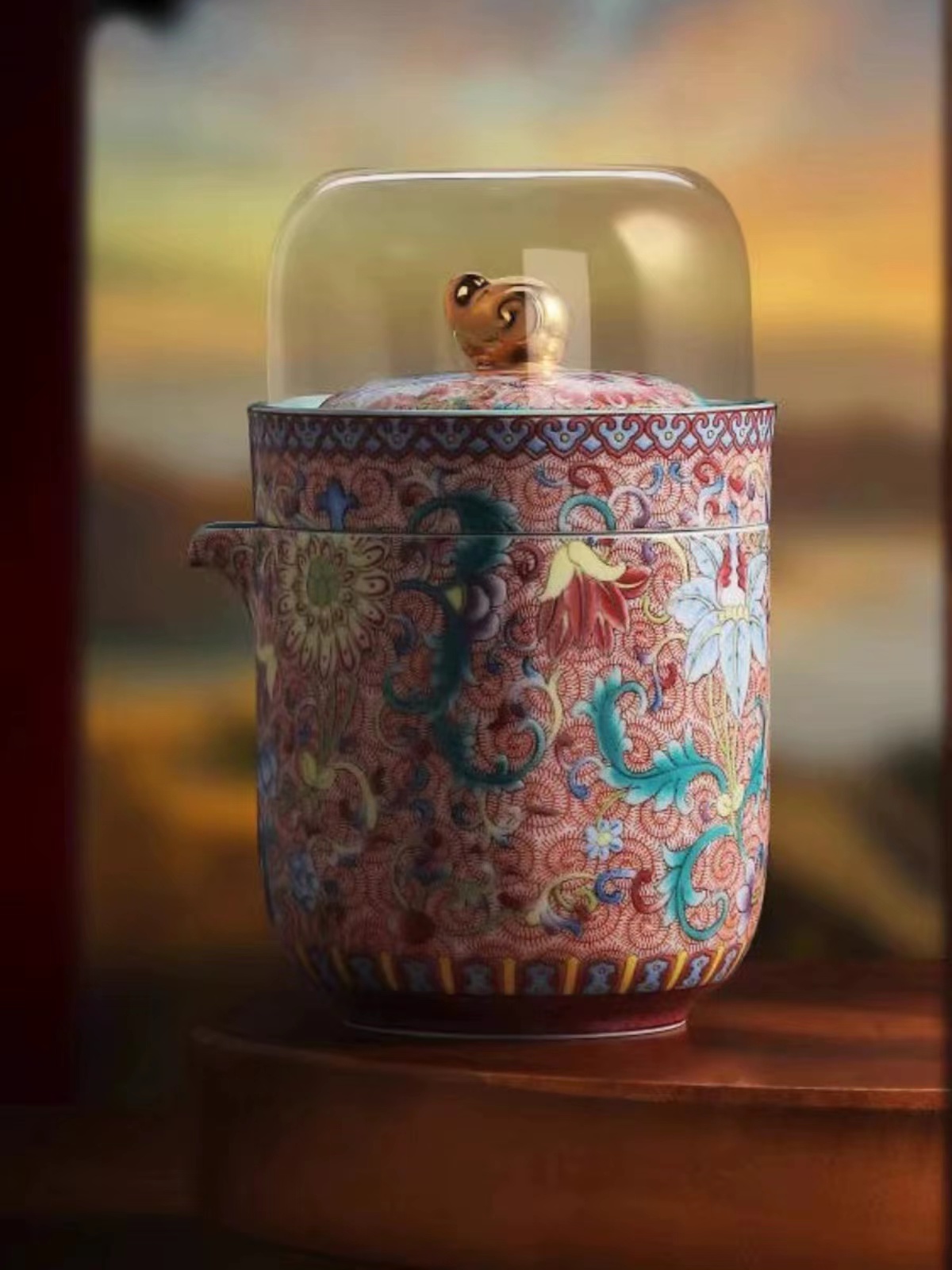 直播专用盛世花开一壶三杯功夫复古描金满珐琅便携式陶瓷套组茶具