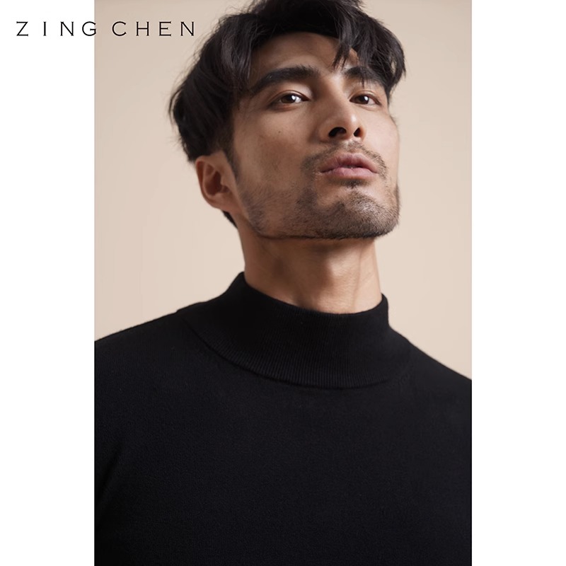 【可机洗棉山羊绒】ZINGCHEN半高领毛衣男 冬季修身打底针织衫