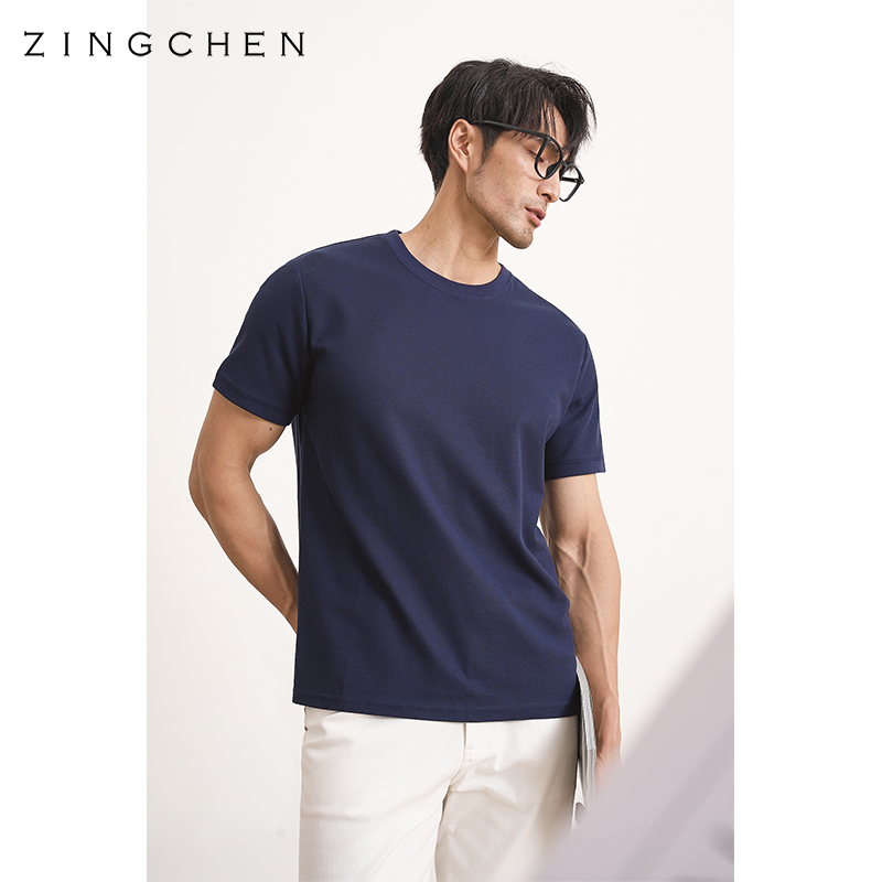 【抗皱弹力液氨棉】ZINGCHE男士夏季短袖t恤圆领透气珠地纹理打底衫
