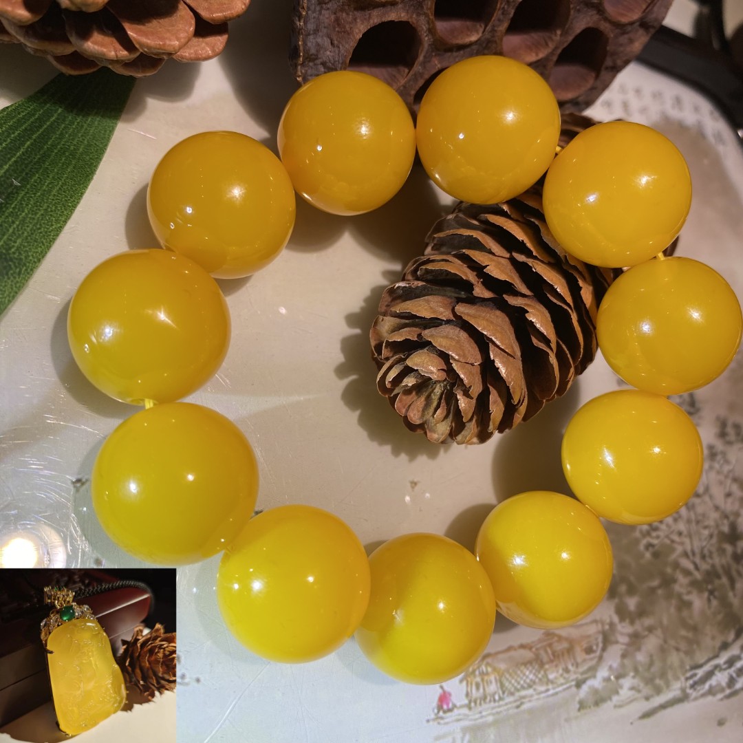 多财多福 满蜜满色满肉 玄黄帝珠 2.0M数 鸡油黄手串（套装） HZ