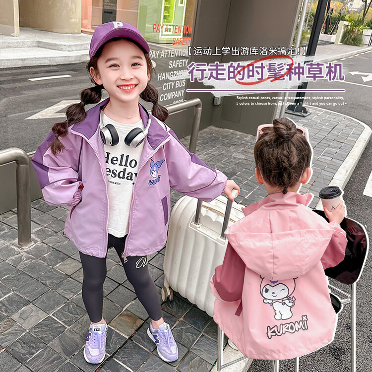 女童外套春秋款洋气儿童连帽风衣2024新款网红童装女宝宝时髦春装