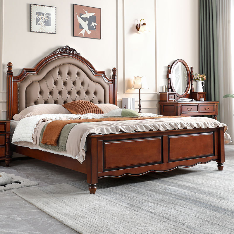 美式实木床奢华公主床主卧室大床1.8米双人床婚床高箱储物床