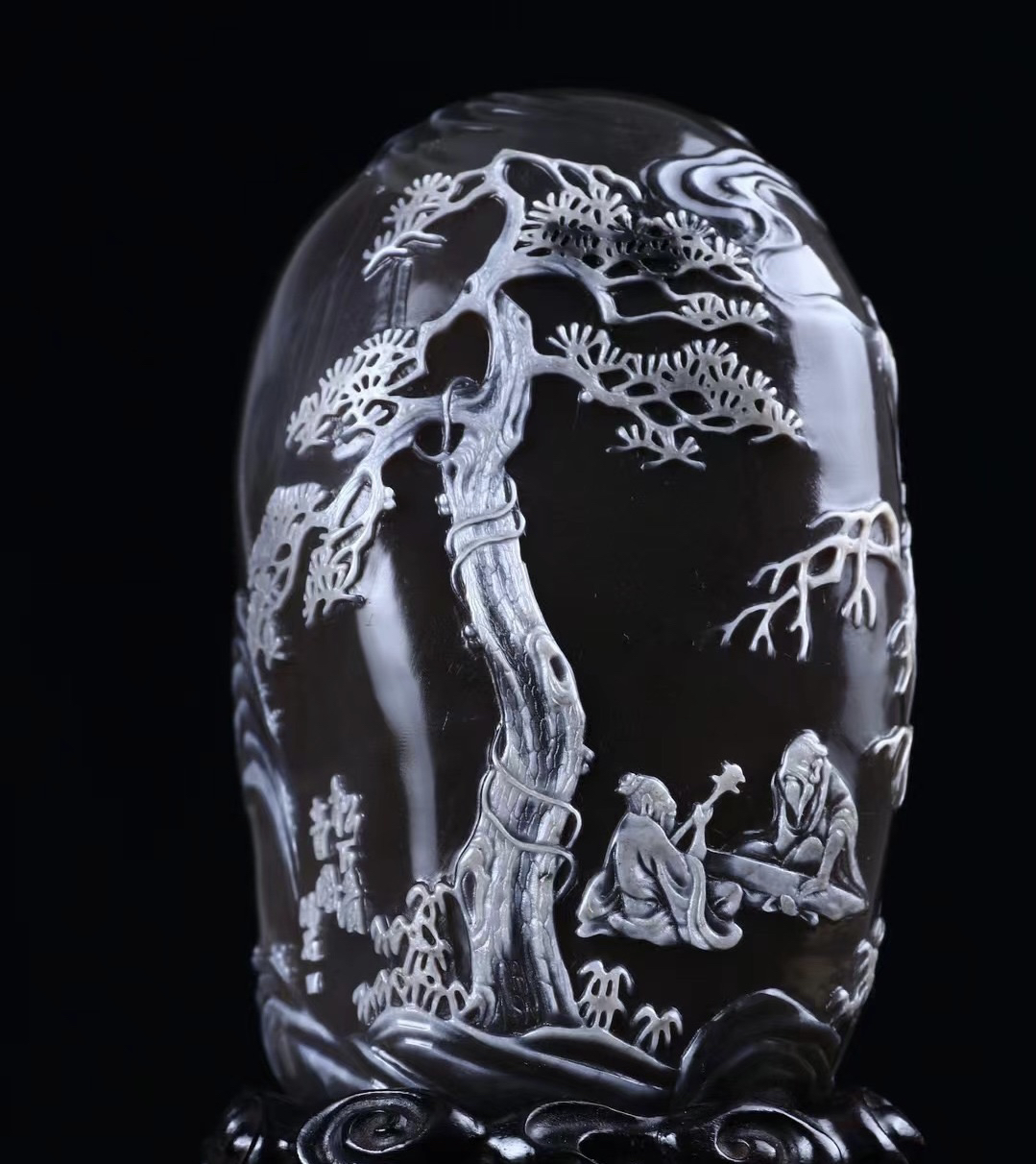 精品老挝灰田白皮摆件 题材 松下清音图 