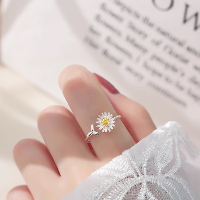 老凤凰纯银戒指 老凤凰s925焕美纯银小雏菊太阳花创意戒指女ins可