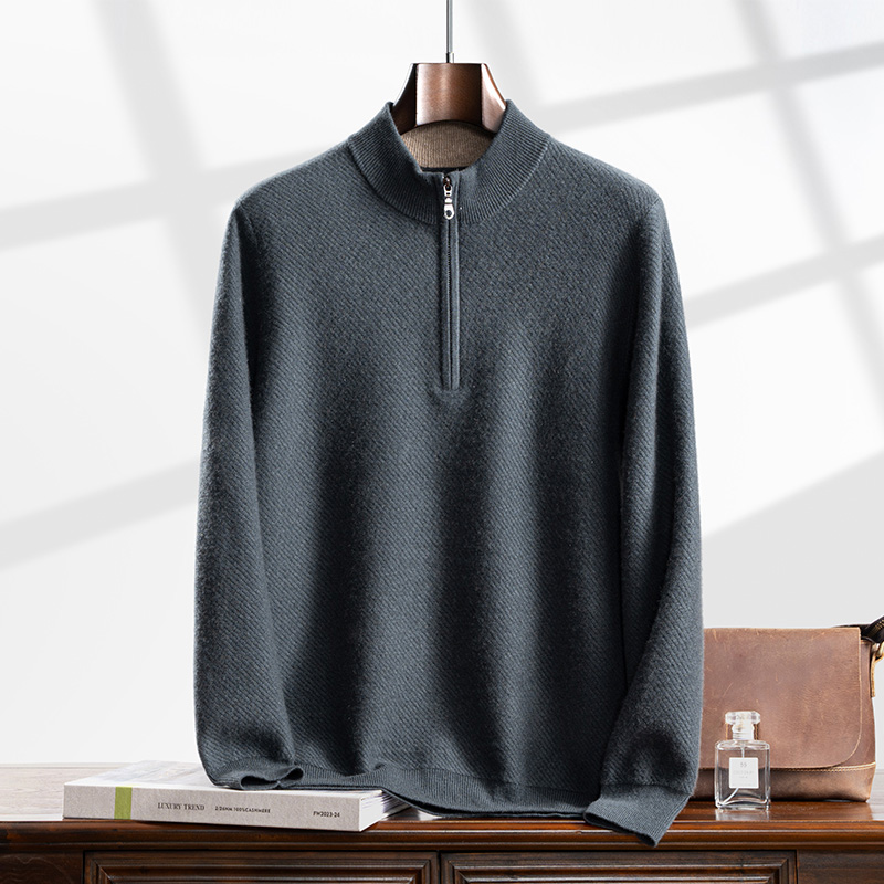 羊绒衫男加厚半高领拉链纯山羊绒套头毛衣商务休闲打底针织衫
