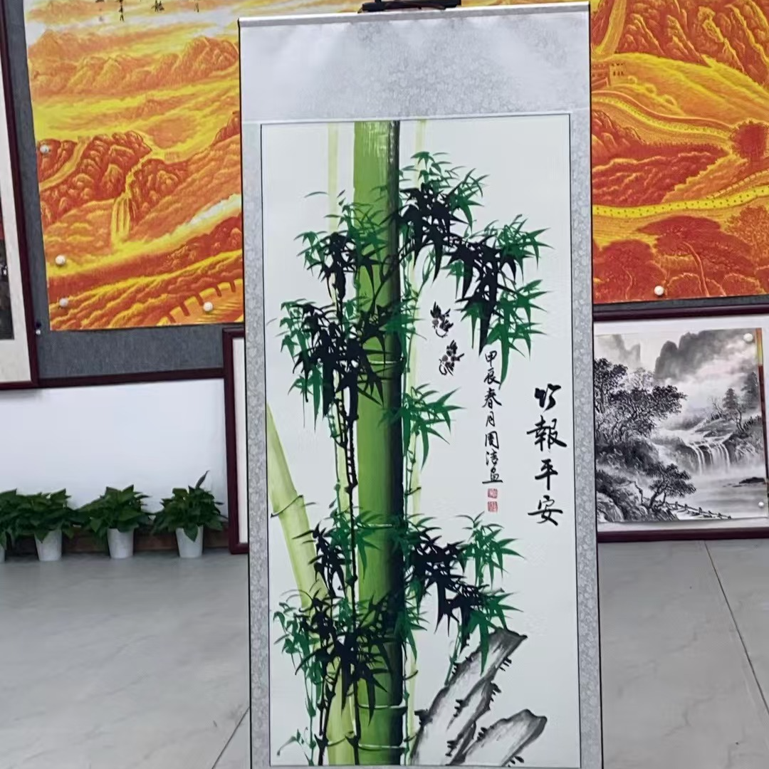  《竹报平安》竖卷轴170乘73尺寸手绘国画