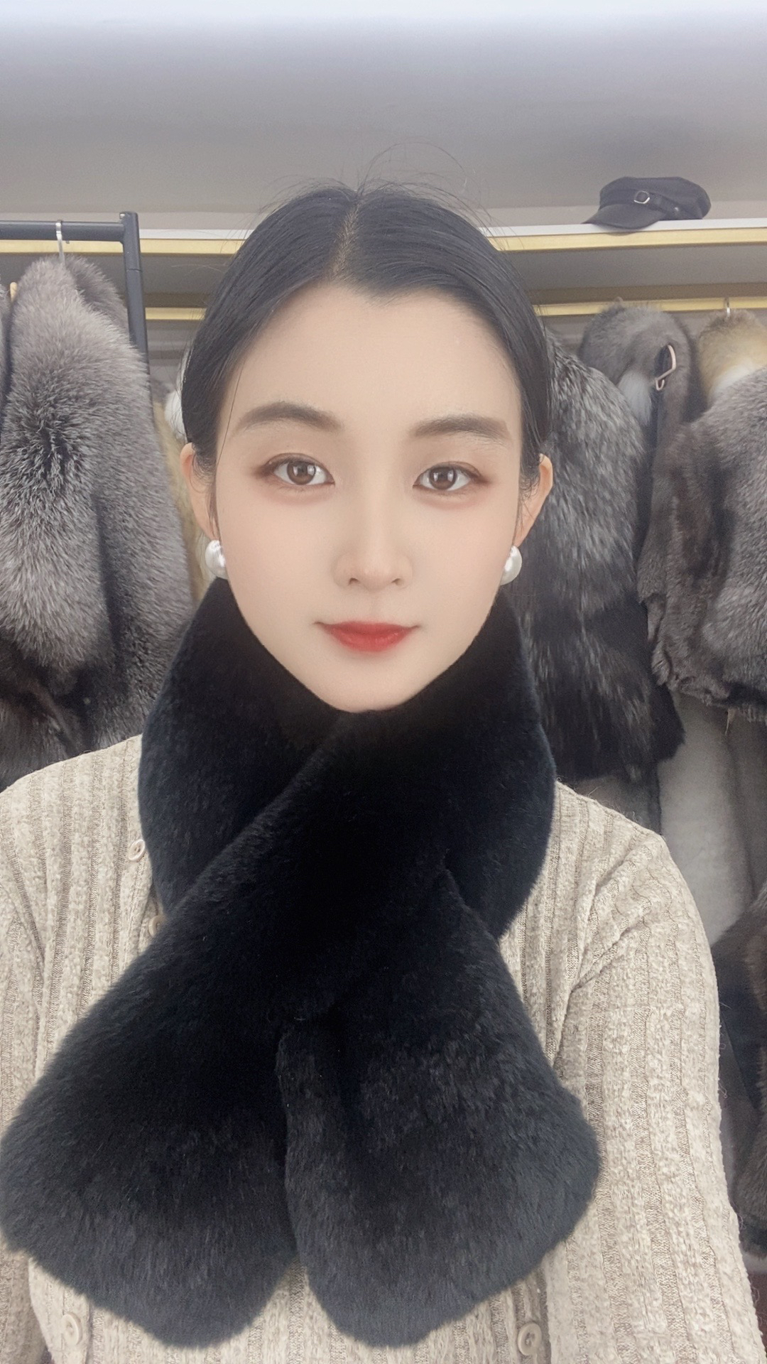 真毛獭兔毛整皮双面围巾女式围巾