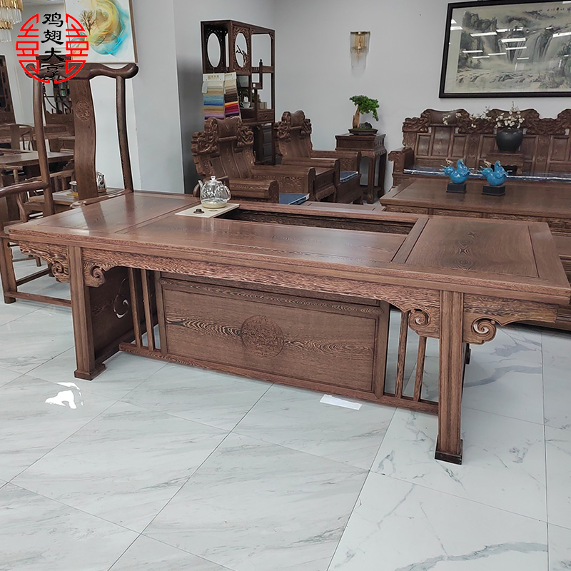 红木家具鸡翅木画案茶桌双用办公桌茶室茶艺桌大型泡茶台