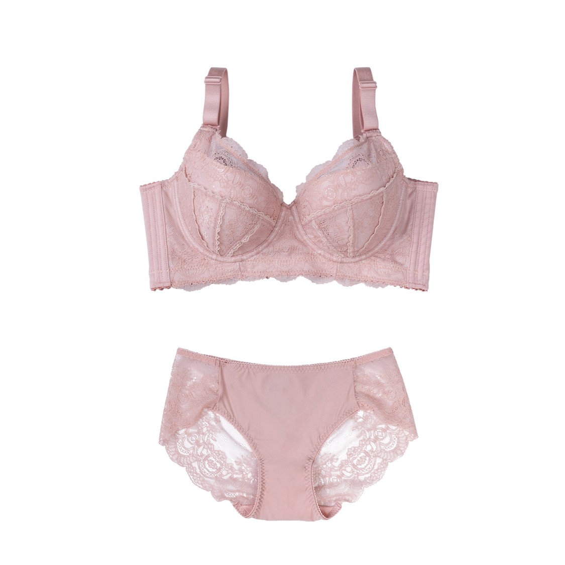 重璞内衣女聚拢调整型文胸收副乳防下垂外扩薄款|初樱樱花粉套装