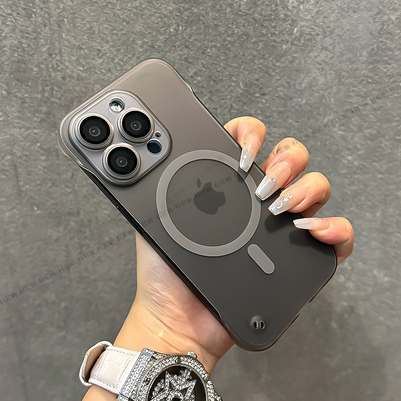 肤感无边框适用苹果15ProMax磁吸手机壳14pro硬壳13P防摔12保护套