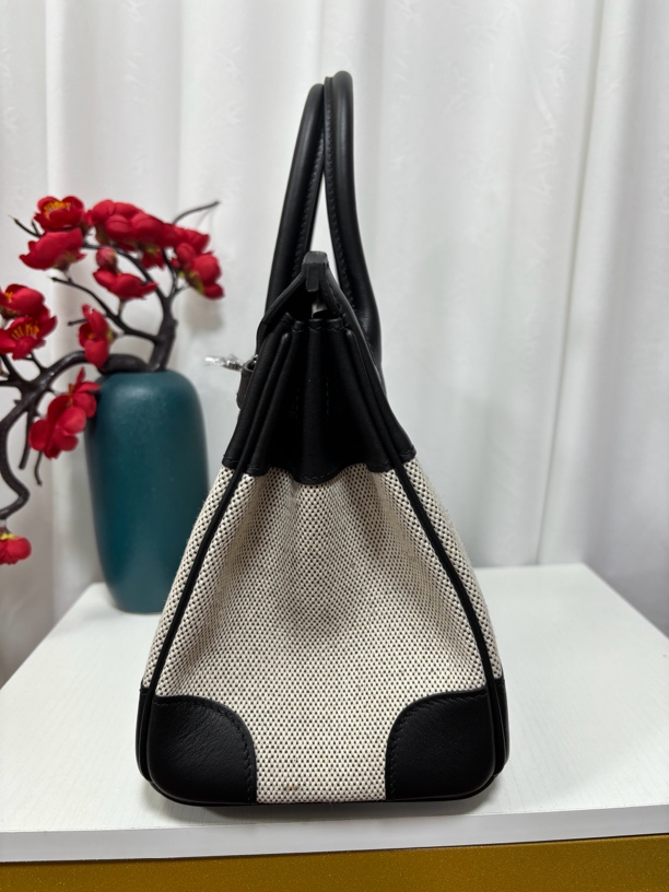 【语然高订】手工缝制帆布手提包，女士真皮大容量铂金包