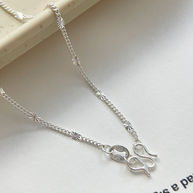 链子足银 【银喜生】足银平板百搭手工小众气质素款雪花项链