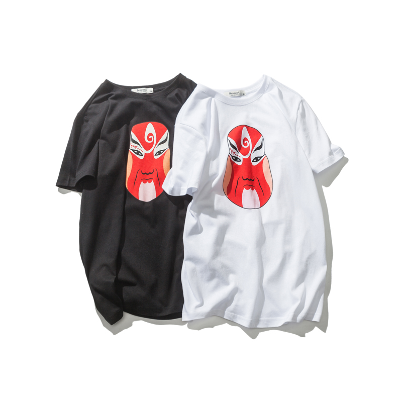 【2件15】夏季 薄款T恤修身款男士短袖T恤圆领 京剧脸谱印花