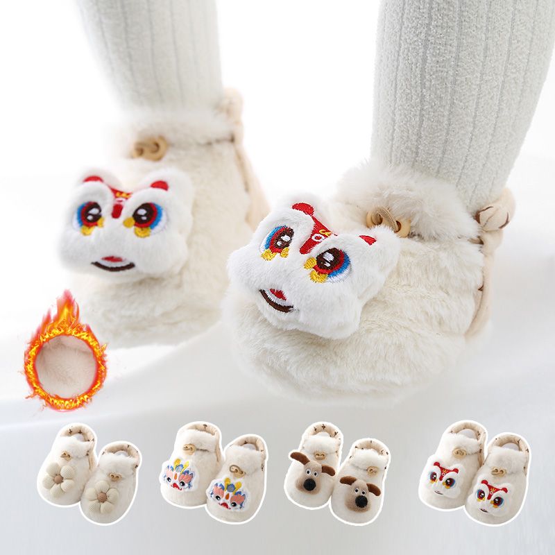 宝宝醒狮鞋袜冬加绒加厚保暖袜套可爱小龙新年仿兔毛不掉可爱袜子