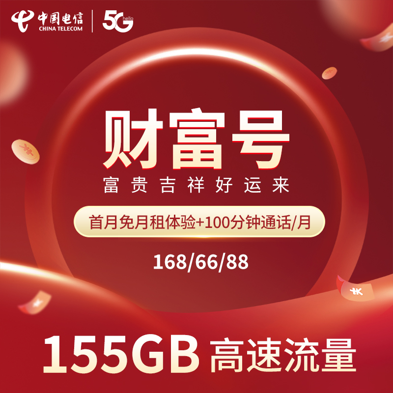 【思思专享】29元湖南电信星卡月享155GB流量财富靓号上网卡