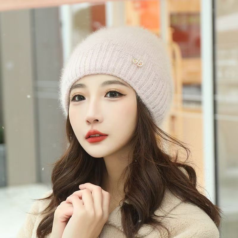 升级版新款松鼠绒堆堆帽子保暖加厚秋冬百搭针织毛线手工时尚双层