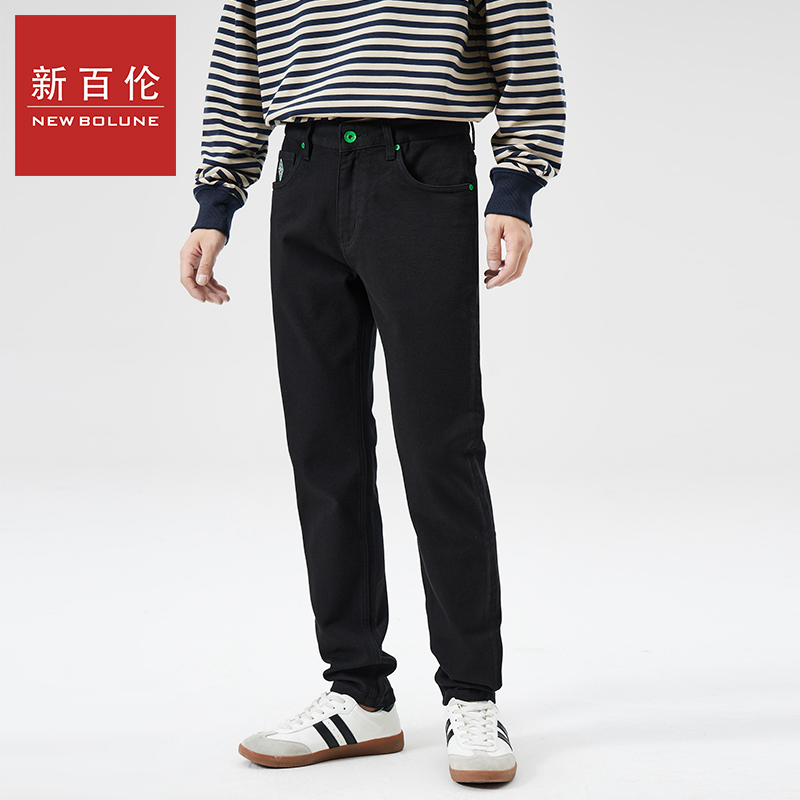 新百伦高端不掉色牛仔裤男士秋冬休闲百搭弹力小直筒黑色牛仔裤男