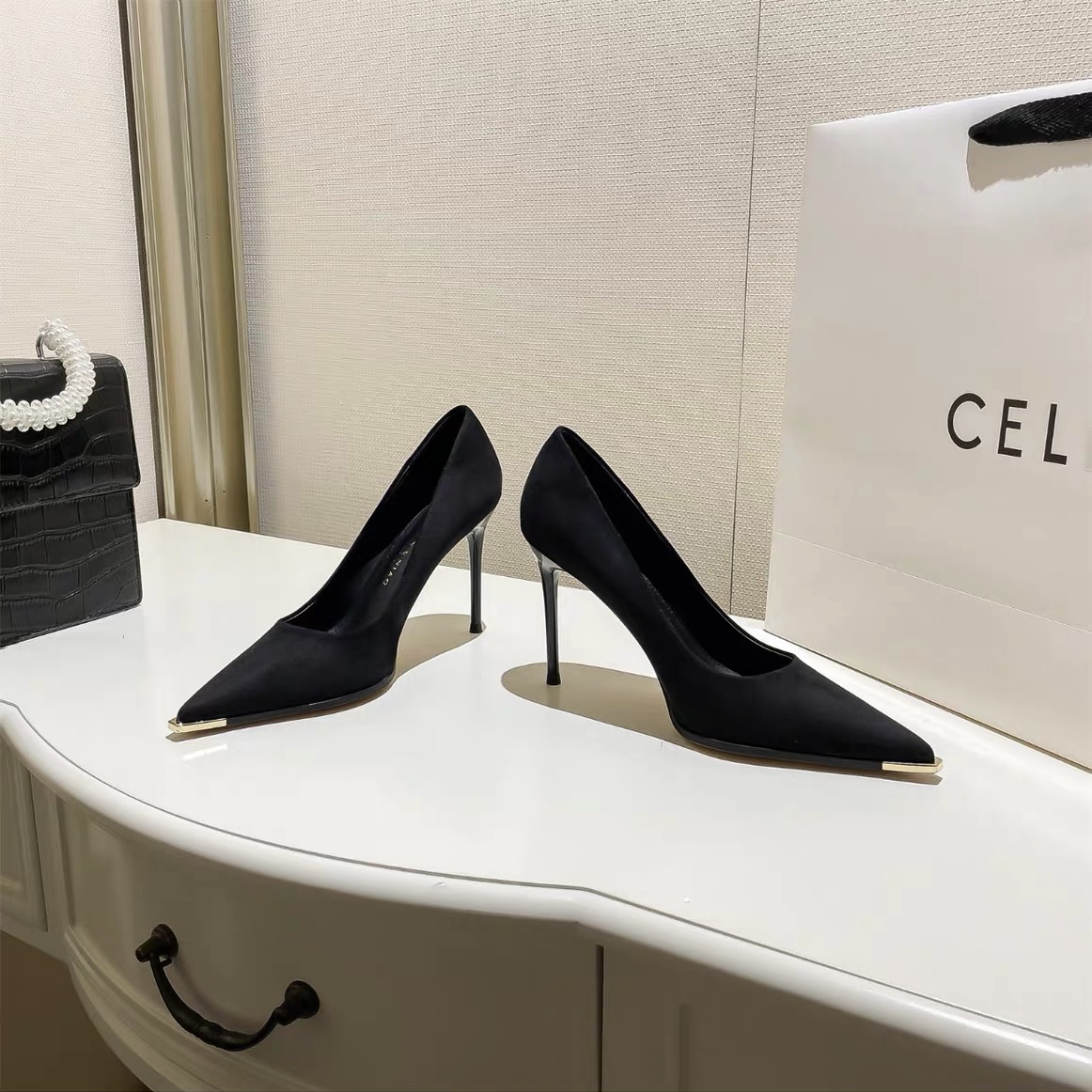 5/8CM性感通勤绒面工作鞋高跟鞋春夏新款气质名媛尖头细跟单鞋女