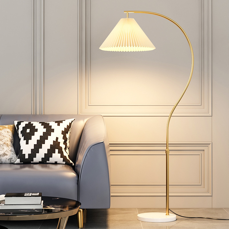 复古百褶落地灯设计师创意ins卧室氛围灯客厅中古沙发装饰灯美式