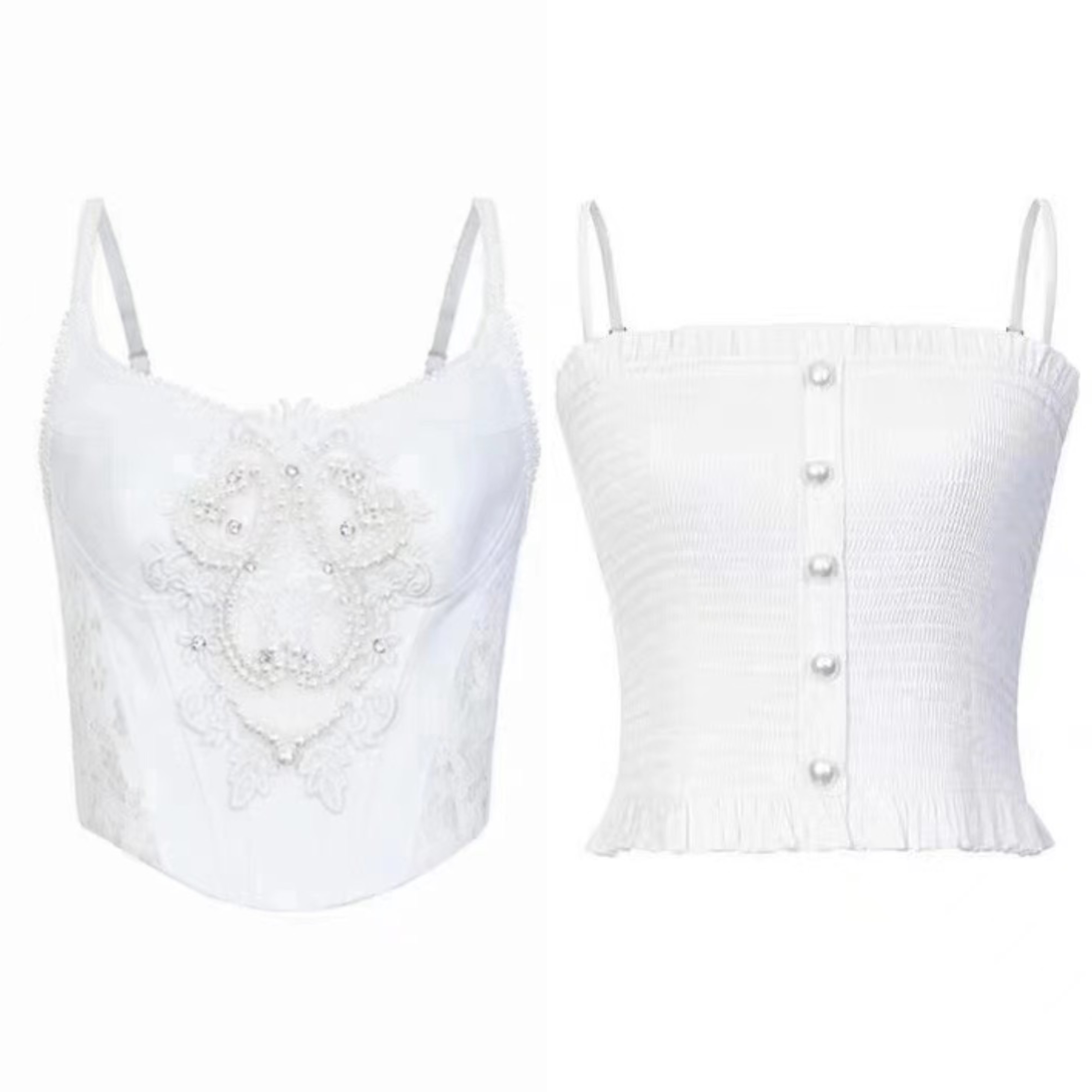 辰辰服饰新款白色珍珠时尚吊带背心