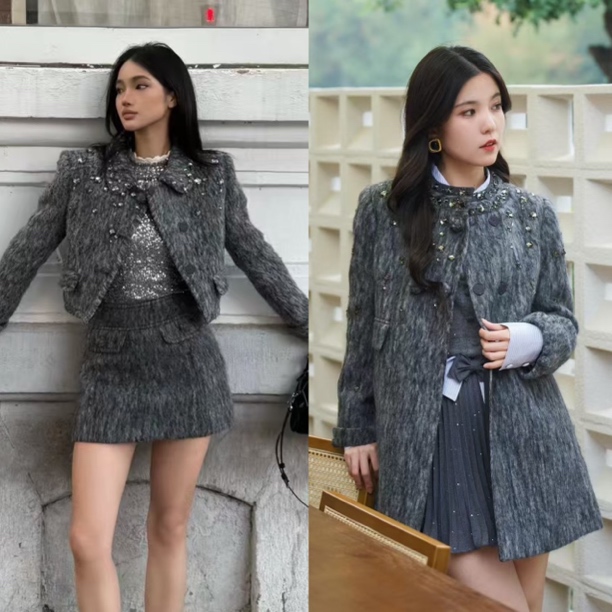 辰辰辰小店3灰色经典系列打底衫羊毛大衣外套半裙