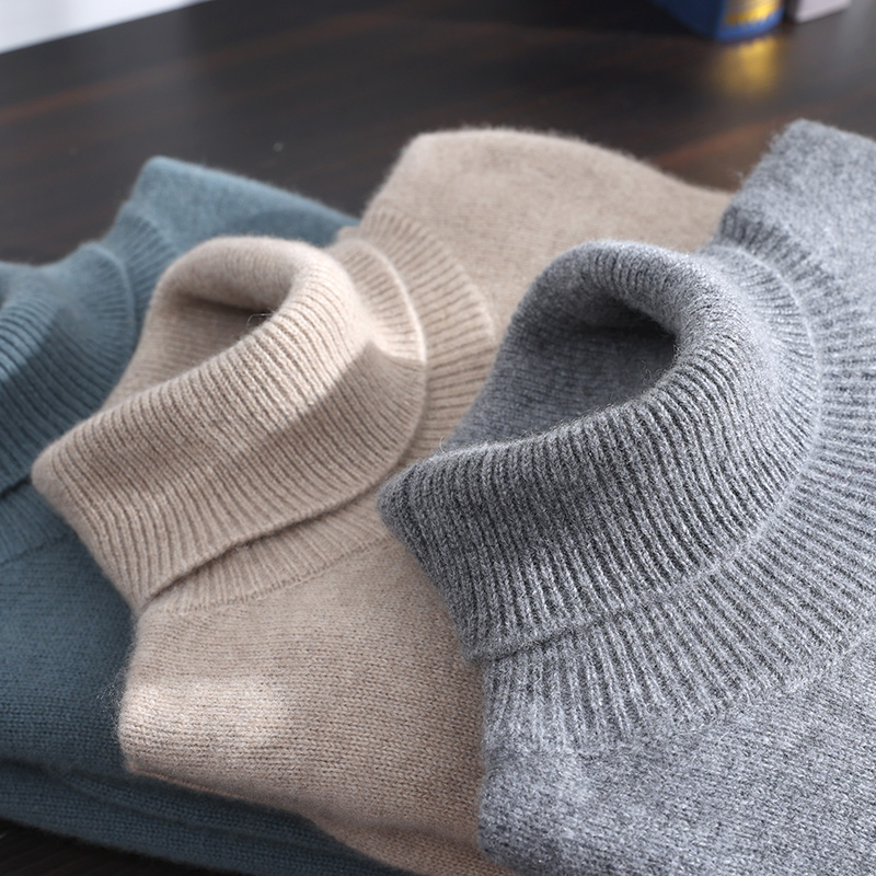 基础简约双股加厚高翻领毛衣100%纯山羊绒衫男套头纯色针织打底衫