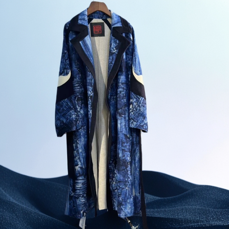 设计师款拼色羊毛大衣