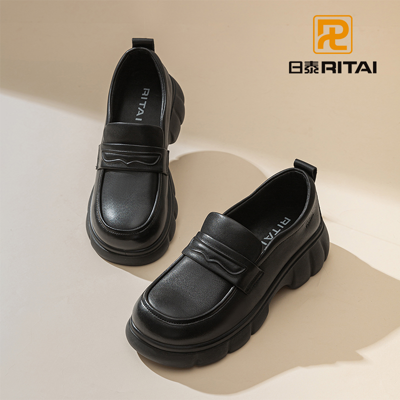 日泰女鞋夏季新款厚底乐福鞋头层牛皮百搭休闲鞋学院风jk小皮鞋