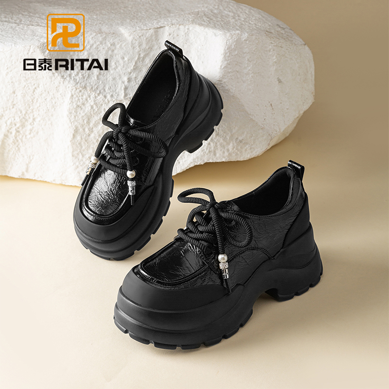 日泰增高7CM厚底乐福鞋春秋新款女单鞋时尚百搭潮流松糕鞋通勤鞋