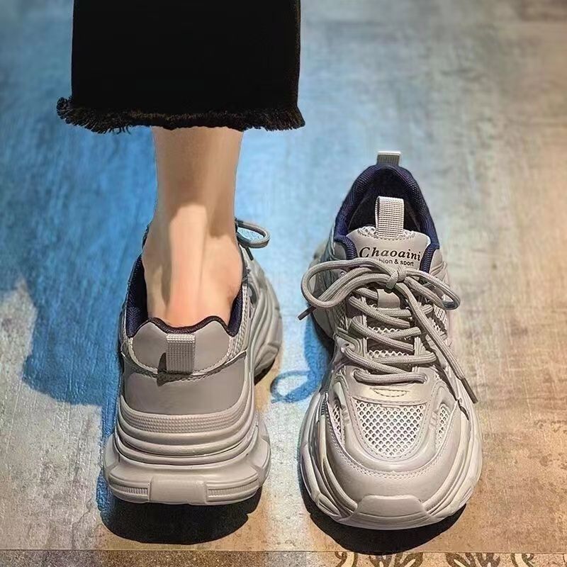 意尓康秋冬季休闲女小白鞋透气网面老爹鞋增高爆款百搭舒适小众潮