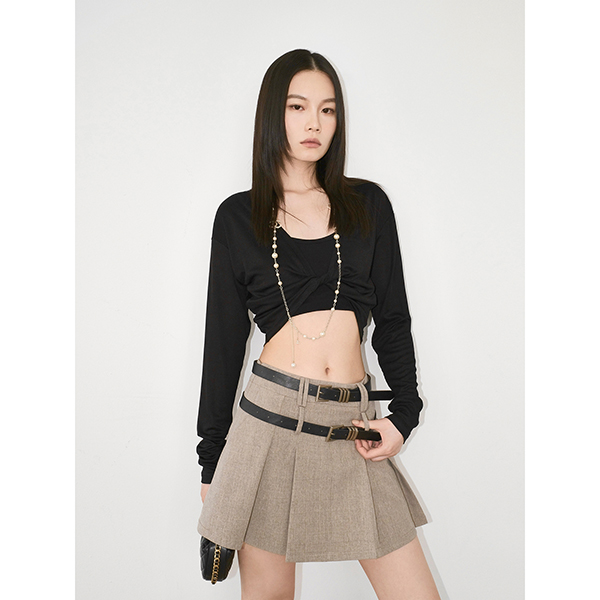 周淼ZHOUMIAO冰凉触感醋酸 宽松落肩上衣扭结针织罩衫ZM23M5084J